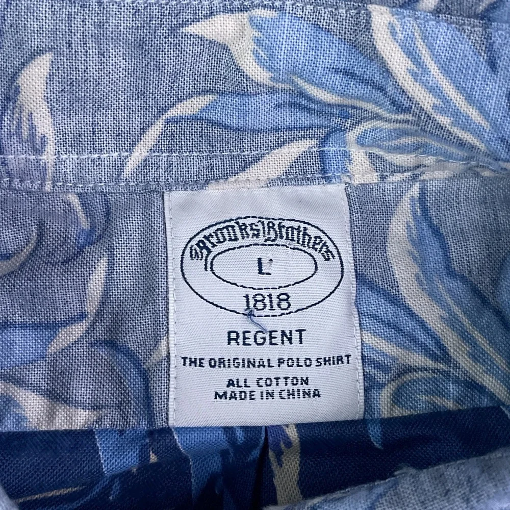 Brooks Brothers Shirt Mens Large Blue Pineapple Reverse Print Regent Button Up